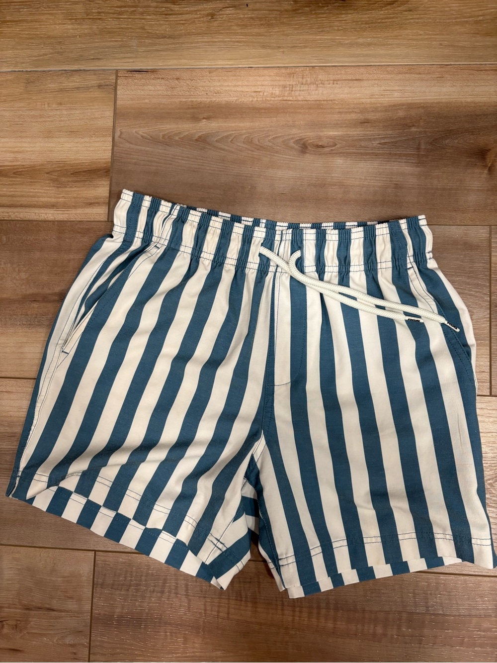 RSQ Men's Vertical Stripe Drawstring Shorts in Blue & White